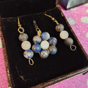 Rose Quartz & Lapis Lazuli Pendant & Earrings Set